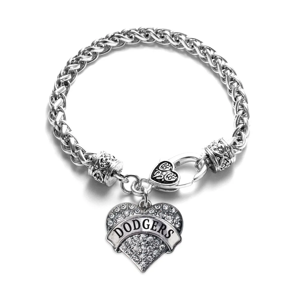 Silver Dodgers Pave Heart Charm Braided Bracelet
